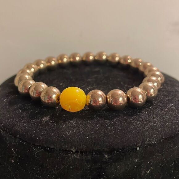 3.75” gold colored beads and yellow accent bead stackable stretch bracelet - Picture 1 of 8